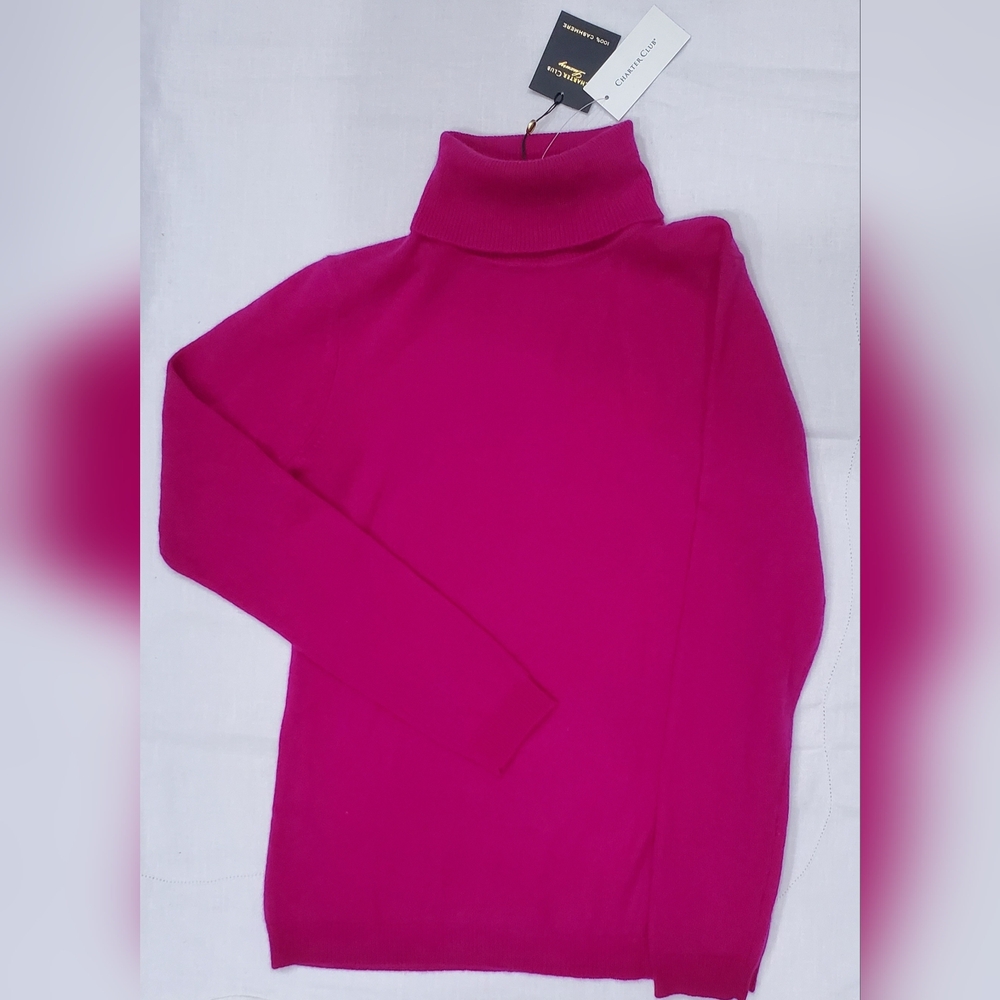 Charter Club Cashmere Vibrant Pink Turtleneck Sweater